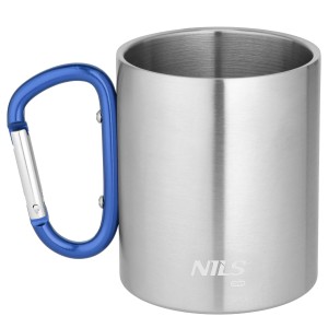 KUBEK KEMPINGOWY Z KARABIŃCZYKIEM 300 ML STAL NIERDZEWNA NIEBIESKI NILS CAMP NC17110