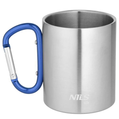 KUBEK KEMPINGOWY Z KARABIŃCZYKIEM 300 ML STAL NIERDZEWNA NIEBIESKI NILS CAMP NC17110