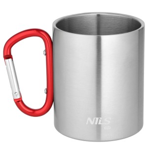 KUBEK KEMPINGOWY Z KARABIŃCZYKIEM 300 ML STAL NIERDZEWNA CZERWONY NILS CAMP NC17110