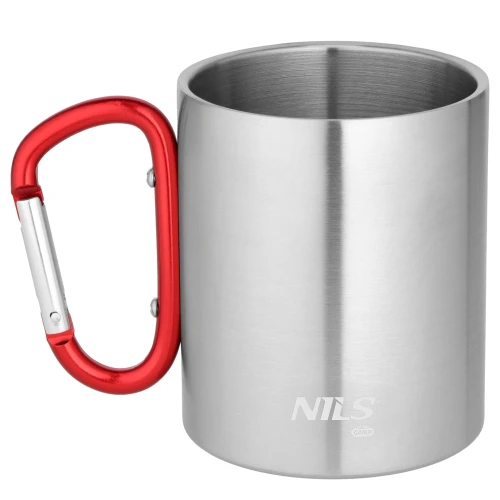 KUBEK KEMPINGOWY Z KARABIŃCZYKIEM 300 ML STAL NIERDZEWNA CZERWONY NILS CAMP NC17110