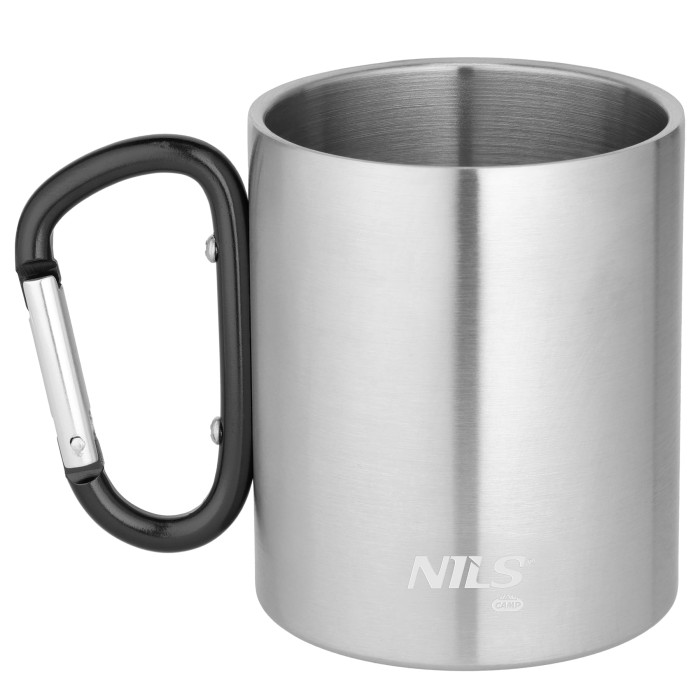 KUBEK KEMPINGOWY Z KARABIŃCZYKIEM 300 ML STAL NIERDZEWNA CZARNY NILS CAMP NC17110