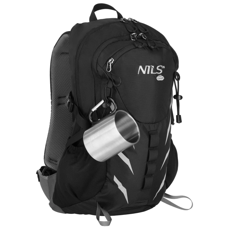 KUBEK KEMPINGOWY Z KARABIŃCZYKIEM 300 ML STAL NIERDZEWNA CZARNY NILS CAMP NC17110