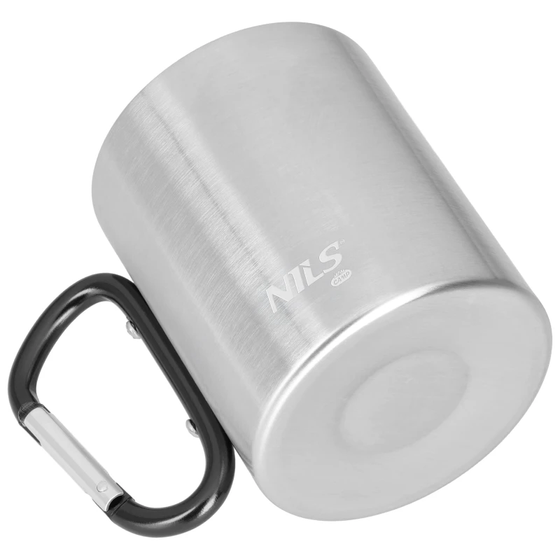 KUBEK KEMPINGOWY Z KARABIŃCZYKIEM 300 ML STAL NIERDZEWNA CZARNY NILS CAMP NC17110