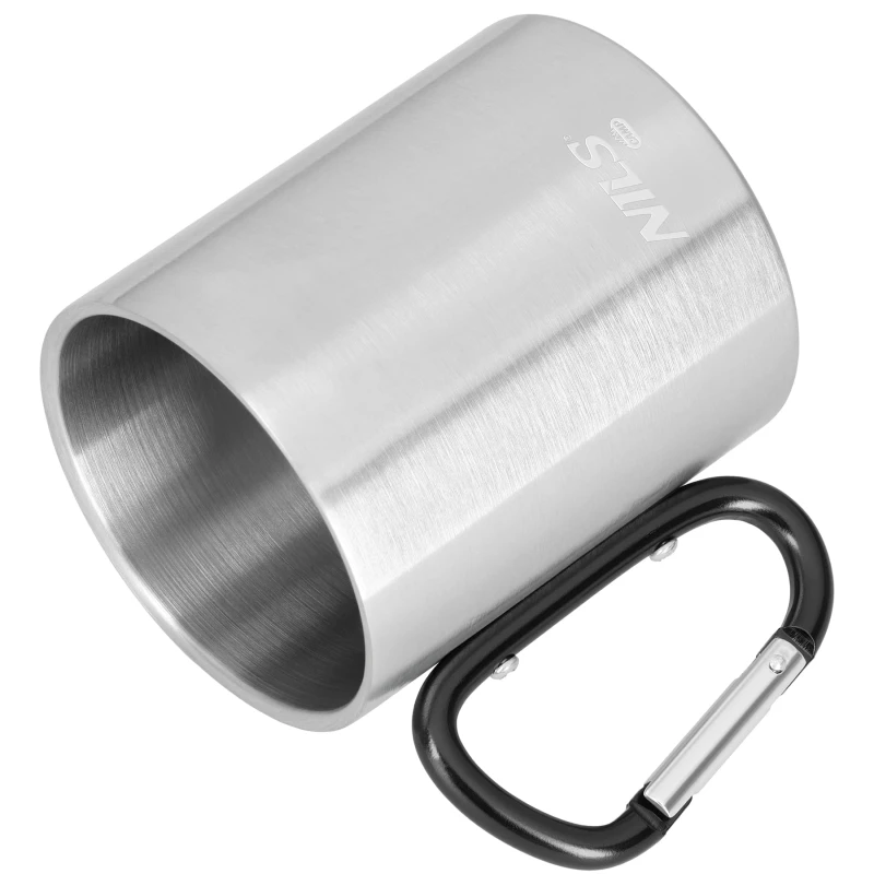 KUBEK KEMPINGOWY Z KARABIŃCZYKIEM 300 ML STAL NIERDZEWNA CZARNY NILS CAMP NC17110