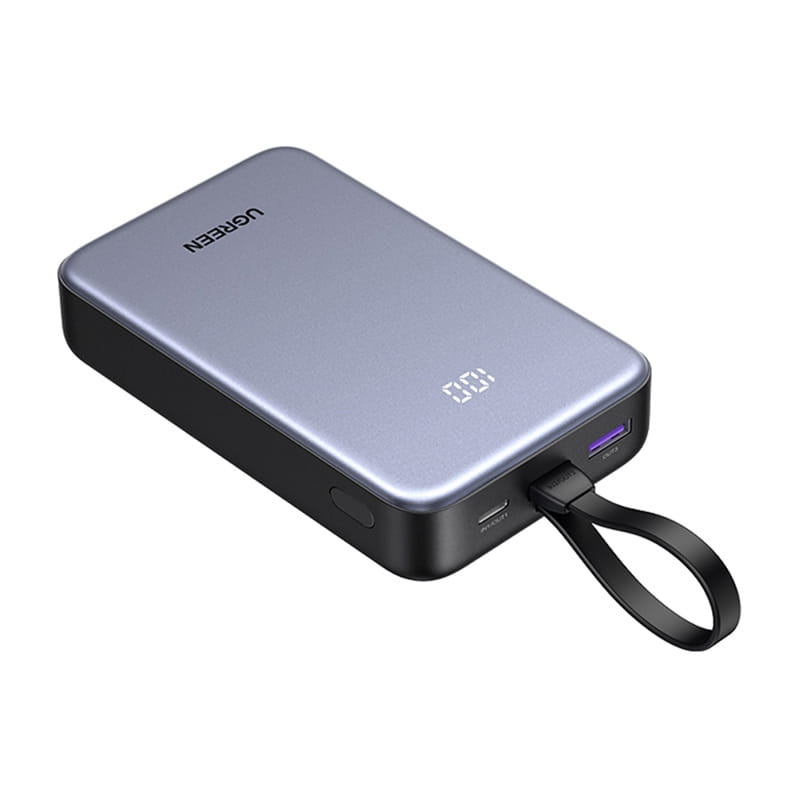 Powerbank 20000mAh Ugreen PB505, USB + USB-C, wbudowany kabel, 20W (szary)