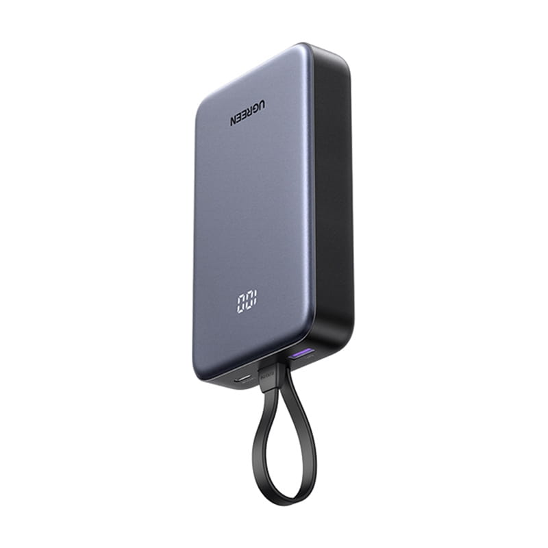Powerbank 20000mAh Ugreen PB505, USB + USB-C, wbudowany kabel, 20W (szary)
