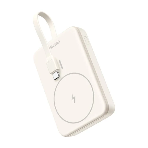 Powerbank magnetyczny 10000mAh Ugreen PB760, wbudowany kabel, 20W (beżowy)