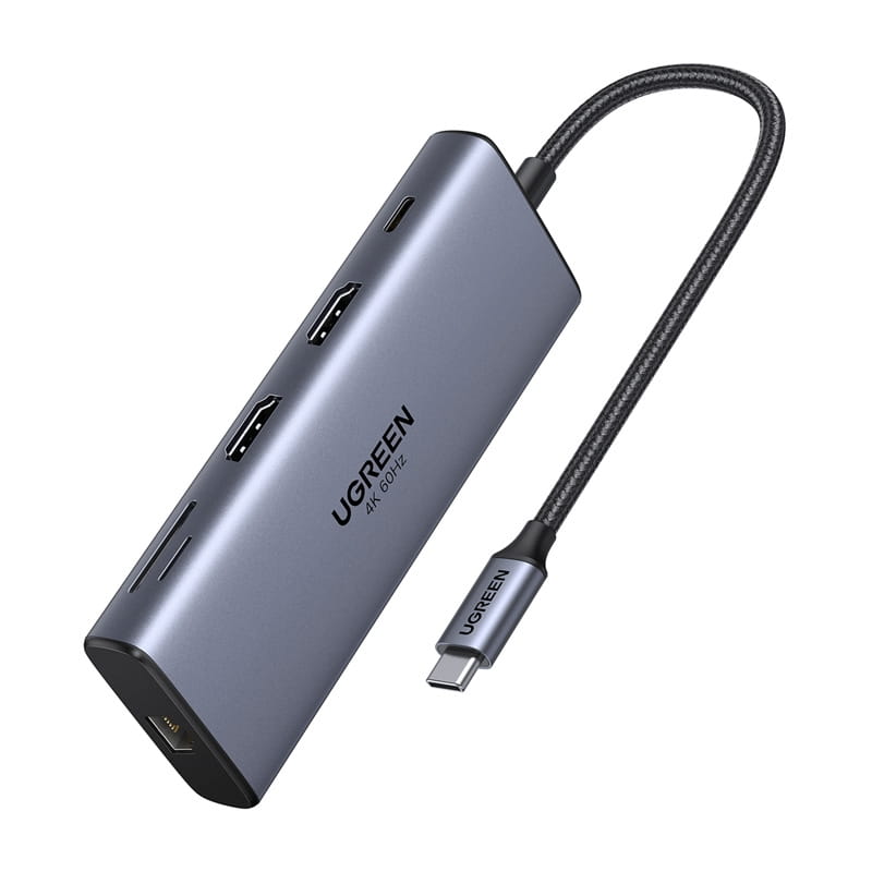 Adapter / Hub USB-C 10w1 Ugreen CM639, 2x HDMI, 2x USB, RJ45, SD/TF, PD 100W
