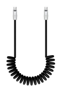 Kabel Newell USB-C - USB-C 100 W, 1,5 m, silikonowy, spiralny, czarny