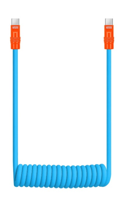 Kabel Newell USB-C - USB-C 100 W, 1,5 m, silikonowy, spiralny, niebiesko-pomarańczowy_01_HD.jpg