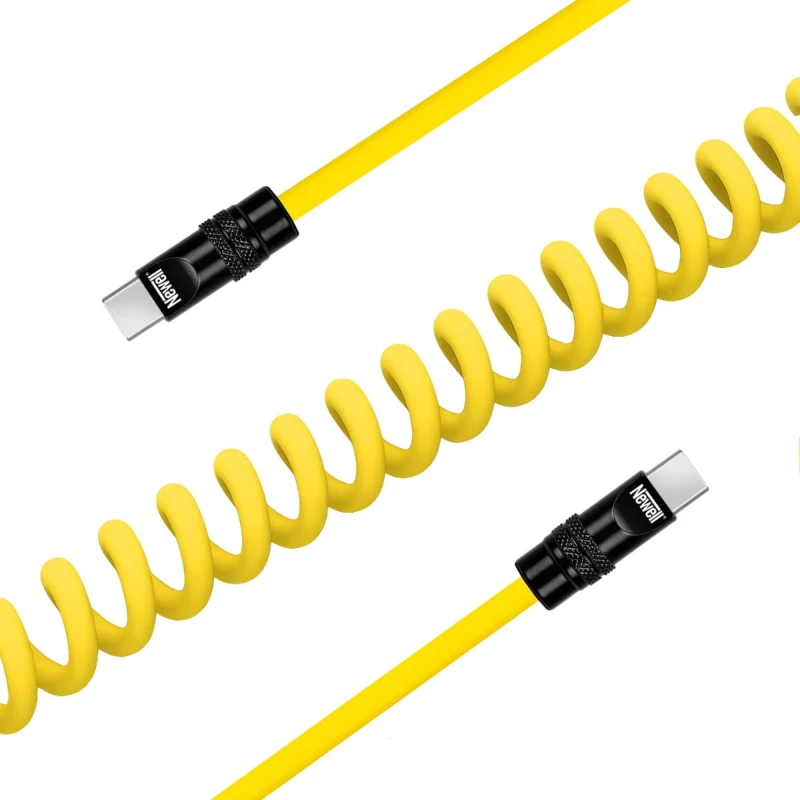 Kabel Newell USB-C - USB-C 100 W, 1,5 m, silikonowy, spiralny, żółto-czarny_03_HD.jpg