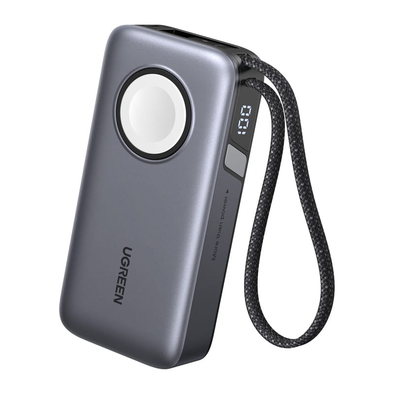 Powerbank 10000mAh Ugreen PB527, 30W, wbudowany kabel USB-C oraz ładowarka magnetyczna do Apple Watch (szary).jpeg
