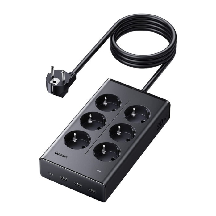 Listwa zasilająca Ugreen S622, 6xAC + 3xUSB + USB-C, GaN, 1.5m (czarna)