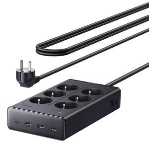 Listwa zasilająca Ugreen S622, 6xAC + 3xUSB + USB-C, GaN, 1.5m (czarna)