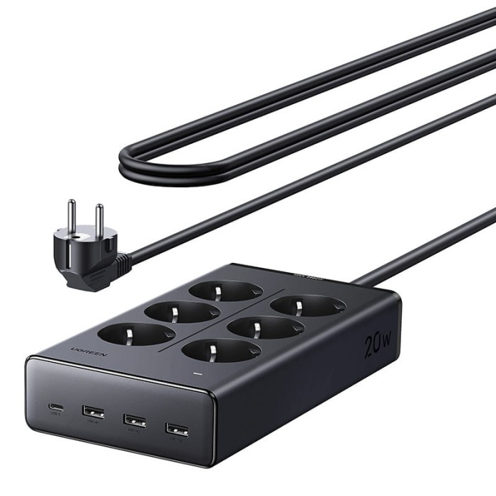 Listwa zasilająca Ugreen S622, 6xAC + 3xUSB + USB-C, GaN, 1.5m (czarna)