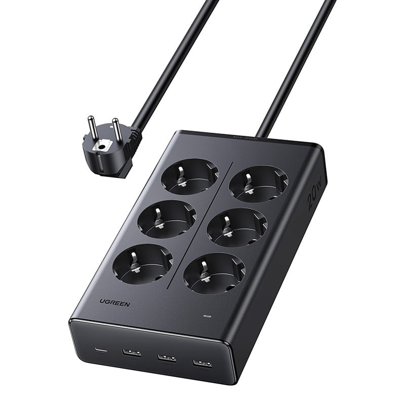 Listwa zasilająca Ugreen S622, 6xAC + 3xUSB + USB-C, GaN, 1.5m (czarna)