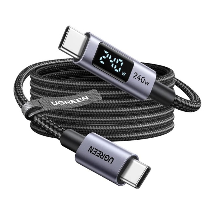 Kabel USB-C do USB-C Ugreen L530, PD 240W, 480Mbps, z wyświetlaczem, 2m (czarny)