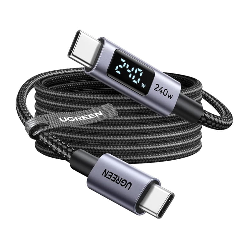 Kabel USB-C do USB-C Ugreen L530, PD 240W, 480Mbps, z wyświetlaczem, 2m (czarny)