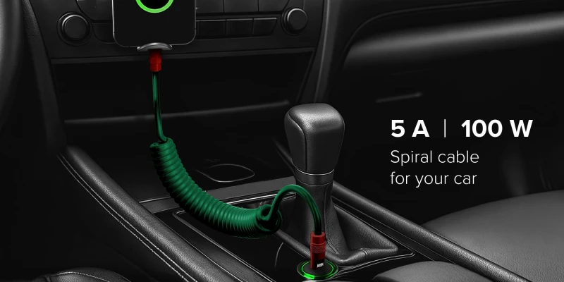 Grafika - Kabel Newell USB-C - USB-C 100 W, 1,5 m, silikonowy, spiralny, zielono-bordowy_06.jpg