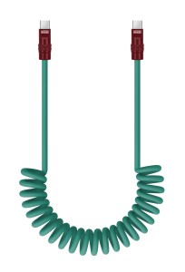 Kabel Newell USB-C - USB-C 100 W, 1,5 m, silikonowy, spiralny, zielono-bordowy