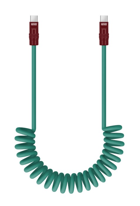 Kabel Newell USB-C - USB-C 100 W, 1,5 m, silikonowy, spiralny, zielono-bordowy_02_HD.jpg