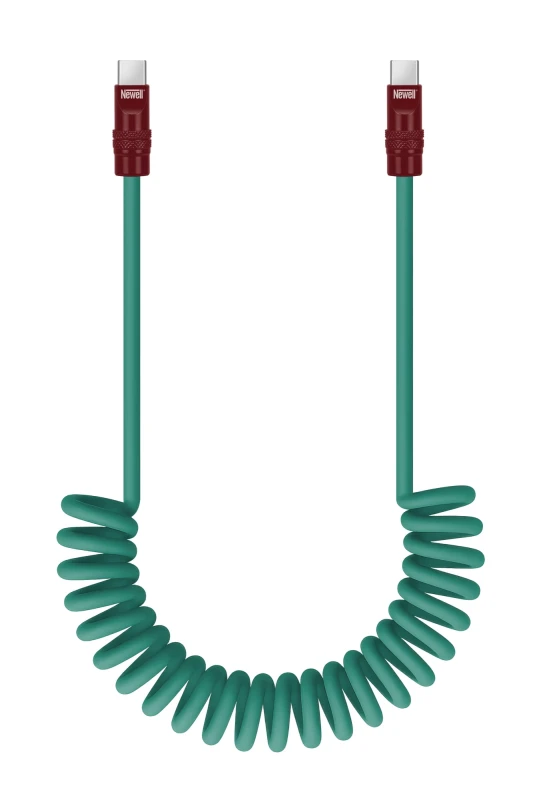 Kabel Newell USB-C - USB-C 100 W, 1,5 m, silikonowy, spiralny, zielono-bordowy_02_HD.jpg