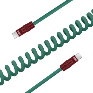 Kabel Newell USB-C - USB-C 100 W, 1,5 m, silikonowy, spiralny, zielono-bordowy_03_HD.jpg