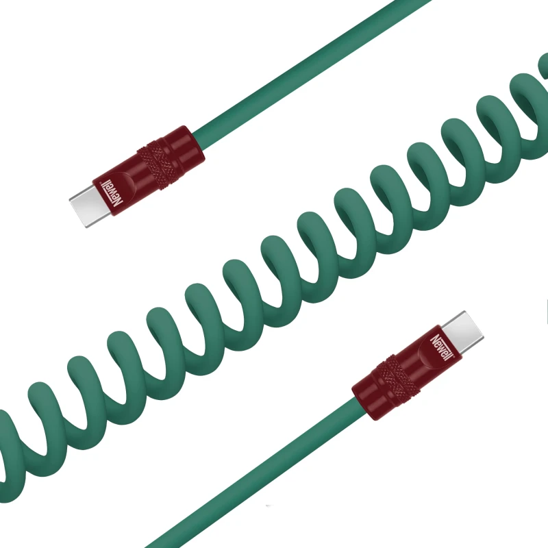 Kabel Newell USB-C - USB-C 100 W, 1,5 m, silikonowy, spiralny, zielono-bordowy_03_HD.jpg
