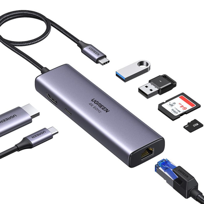 Hub / Adapter USB-C Ugreen CM512 2x USB 3.0, HDMI 4K, RJ45, SD/TF, PD
