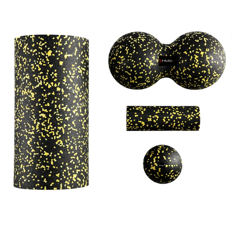 ZESTAW DO MASAŻU WAŁKI / PIŁKI (4 szt) HMS FSBM04 BLACK-YELLOW SET