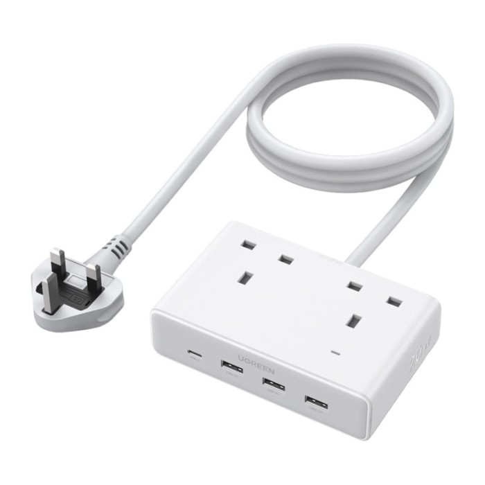 Listwa zasilająca Ugreen Nexode S620 (standard UK) 2x AC, 3x USB, 1x USB-C, 1.5m (biała)
