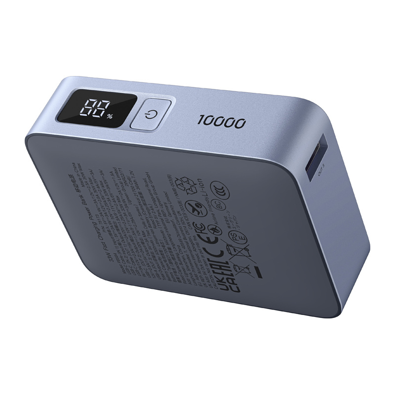 Powerbank 10000mAh Ugreen PB584, USB + USB-C, 33W, wbudowany kabel (szary)