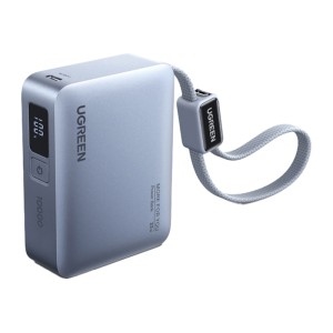 Powerbank 10000mAh Ugreen PB584, USB + USB-C, 33W, wbudowany kabel (szary)