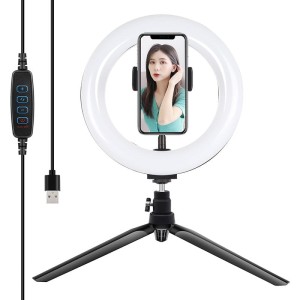 Lampa pierścieniowa / statyw LED Puluz 20cm z uchwytem na telefon PKT3073B